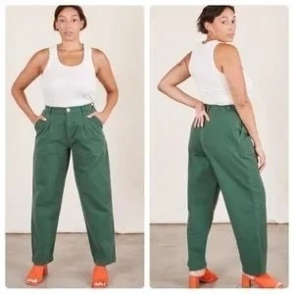 Big Bud Press Heavyweight Trousers in Dark Emerald High Rise Loose Fit Size L